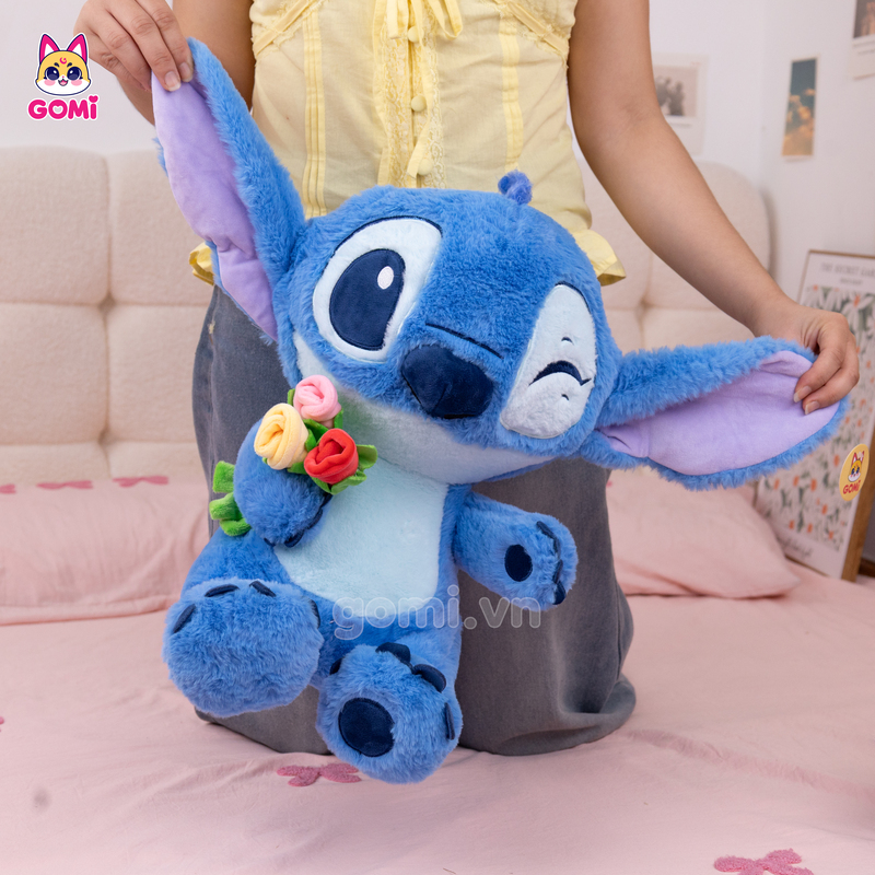 Gấu Bông Stitch Xanh Ôm 3 Bông