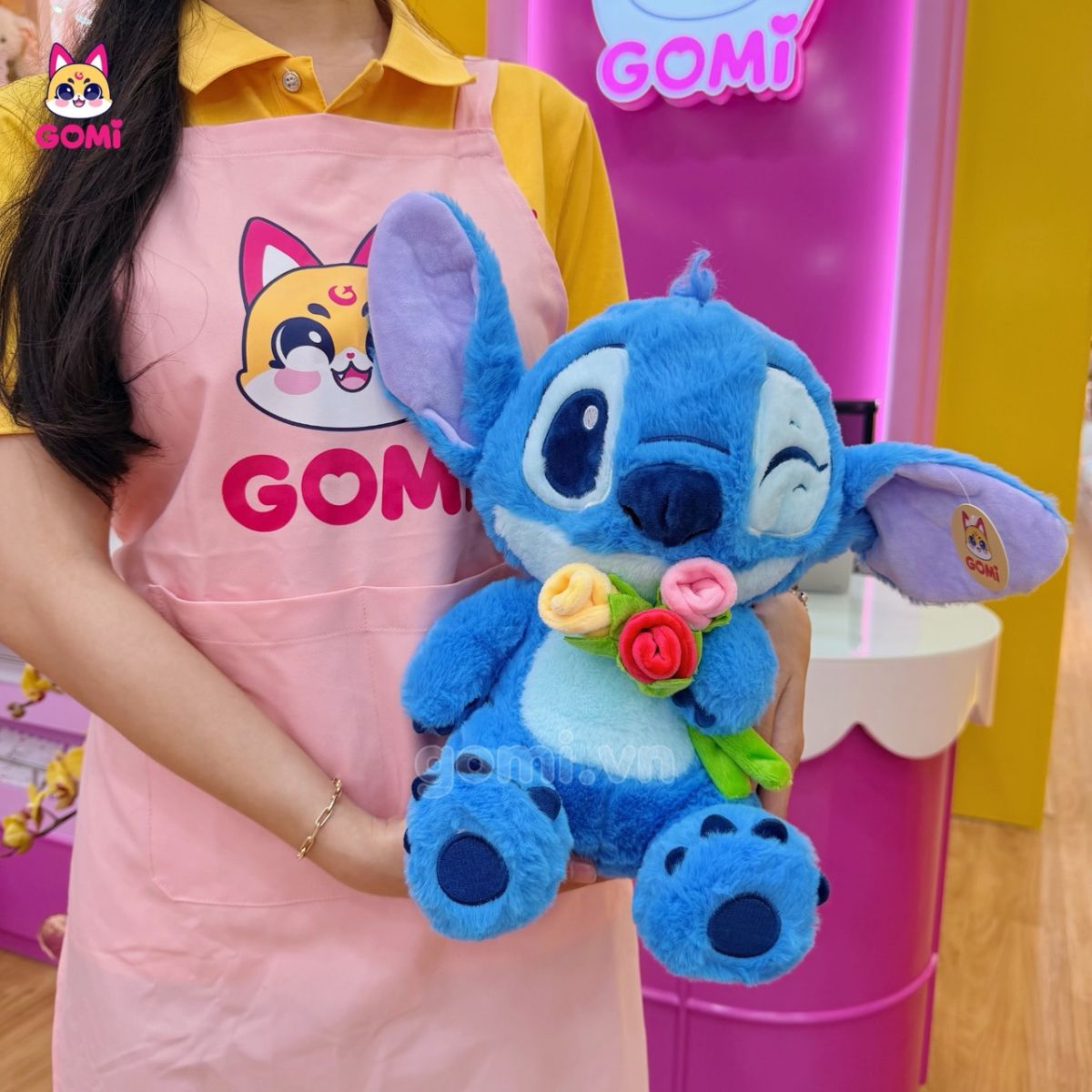 Gấu Bông Stitch Xanh Ôm 3 Bông