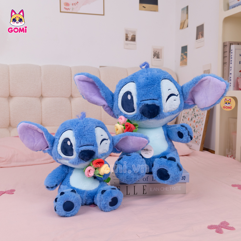 Gấu Bông Stitch Xanh Ôm 3 Bông