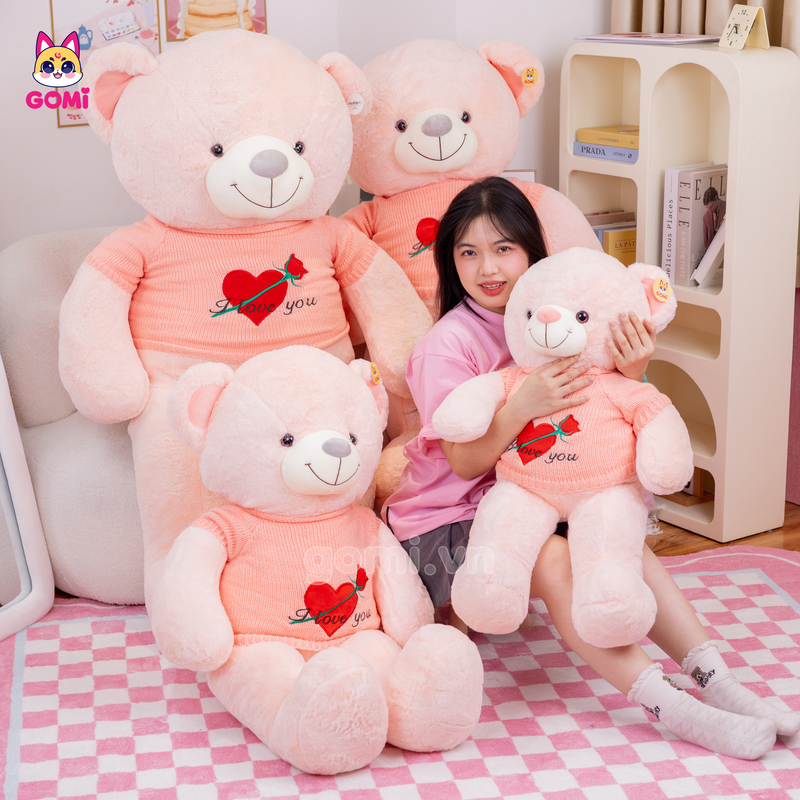 Gấu Bông Teddy Áo Tim Hoa