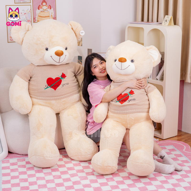 Gấu Bông Teddy Áo Tim Hoa