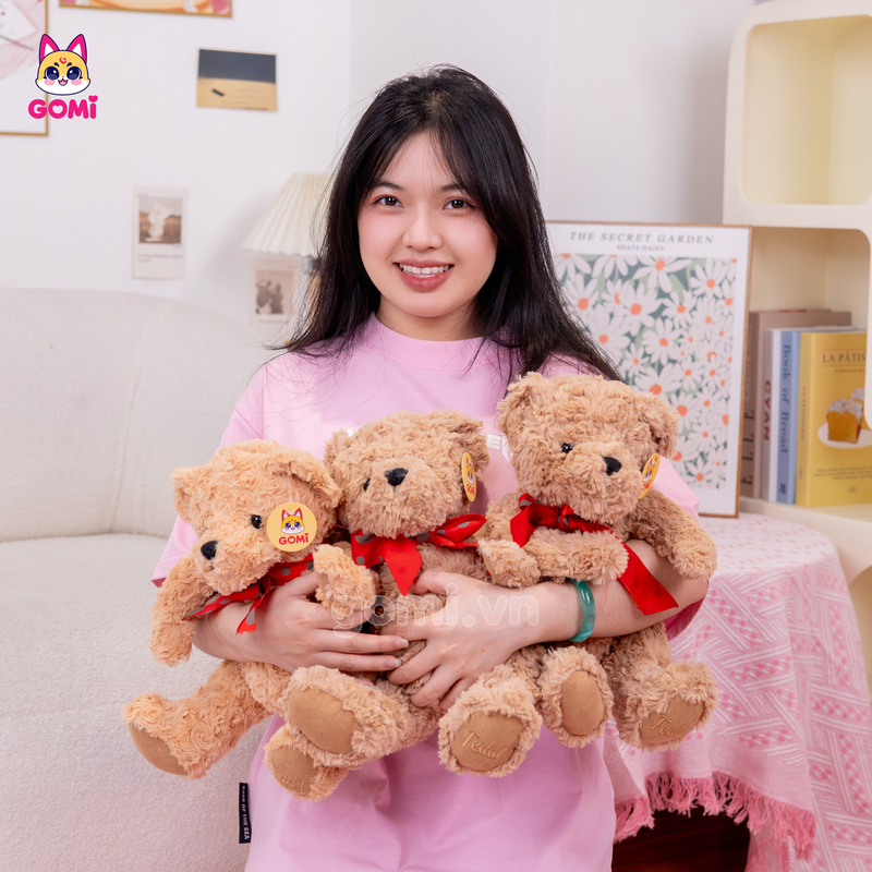 Gấu Bông Teddy Nơ Đỏ Chấm Bi