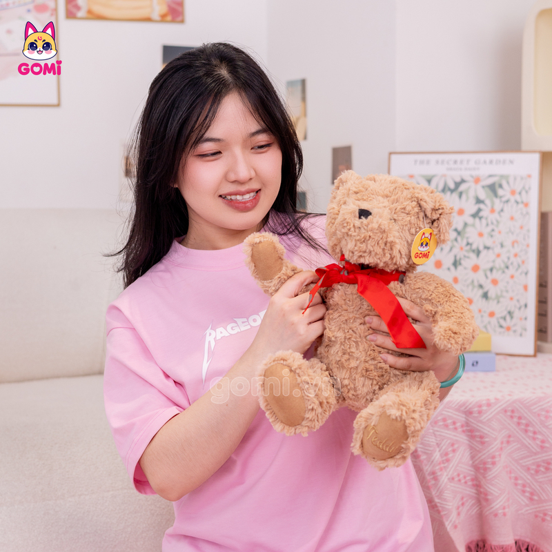 Gấu Bông Teddy Nơ Đỏ Chấm Bi