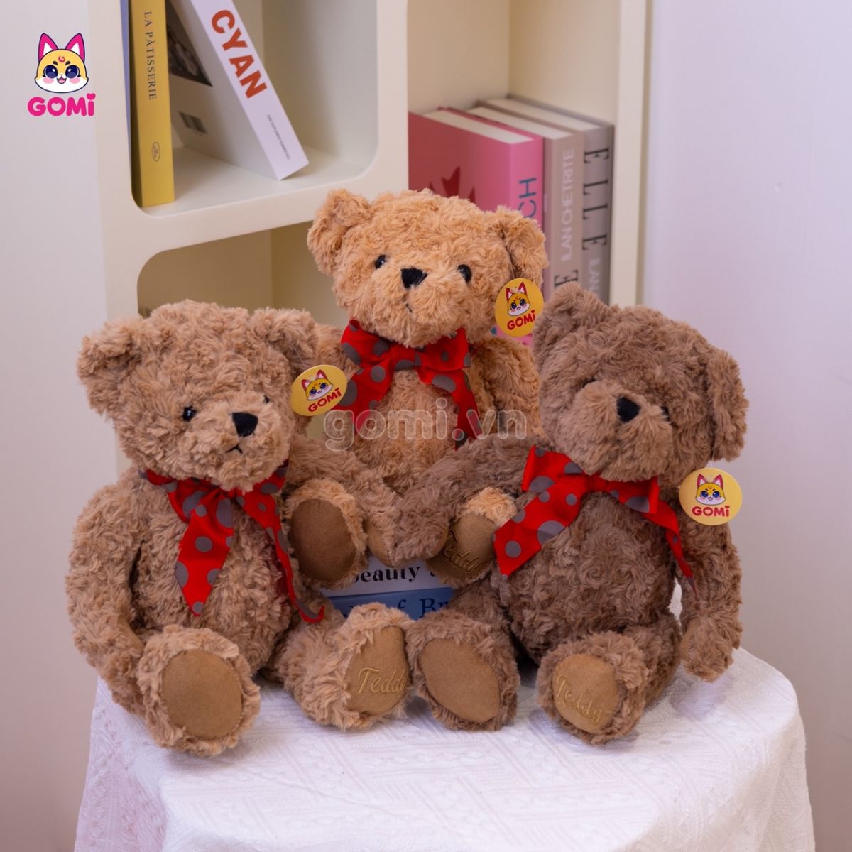 Gấu Bông Teddy Nơ Đỏ Chấm Bi