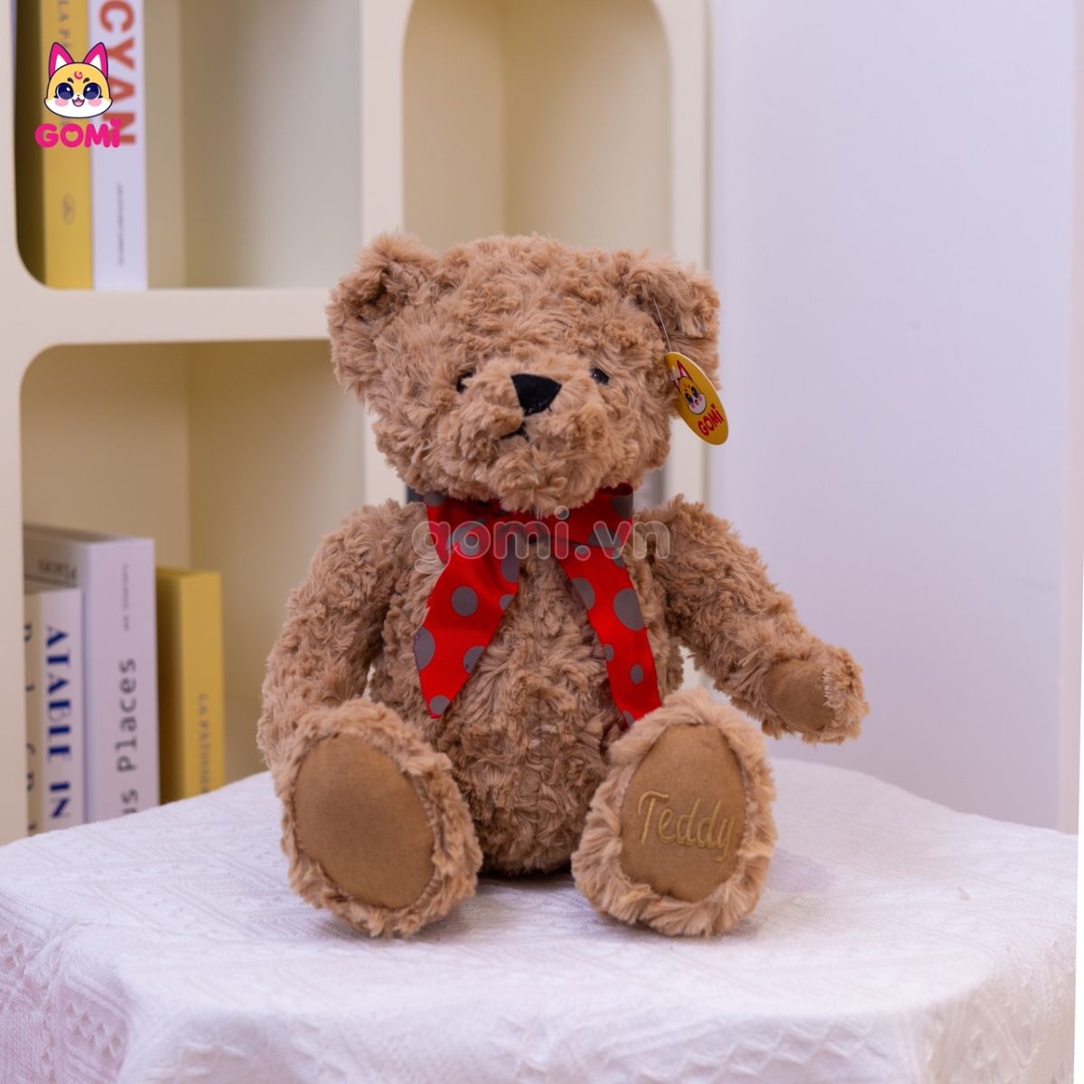 Gấu Bông Teddy Nơ Đỏ Chấm Bi