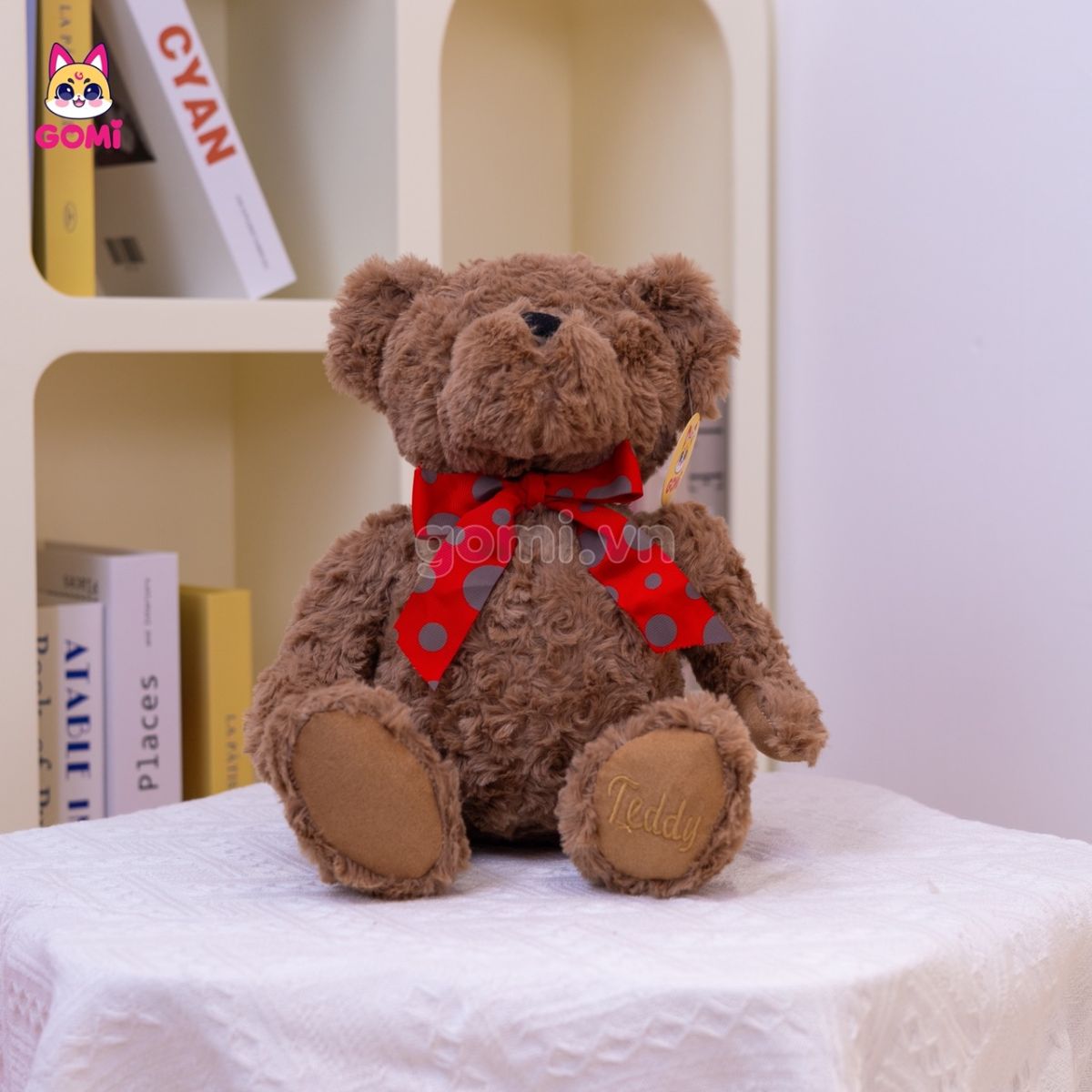 Gấu Bông Teddy Nơ Đỏ Chấm Bi