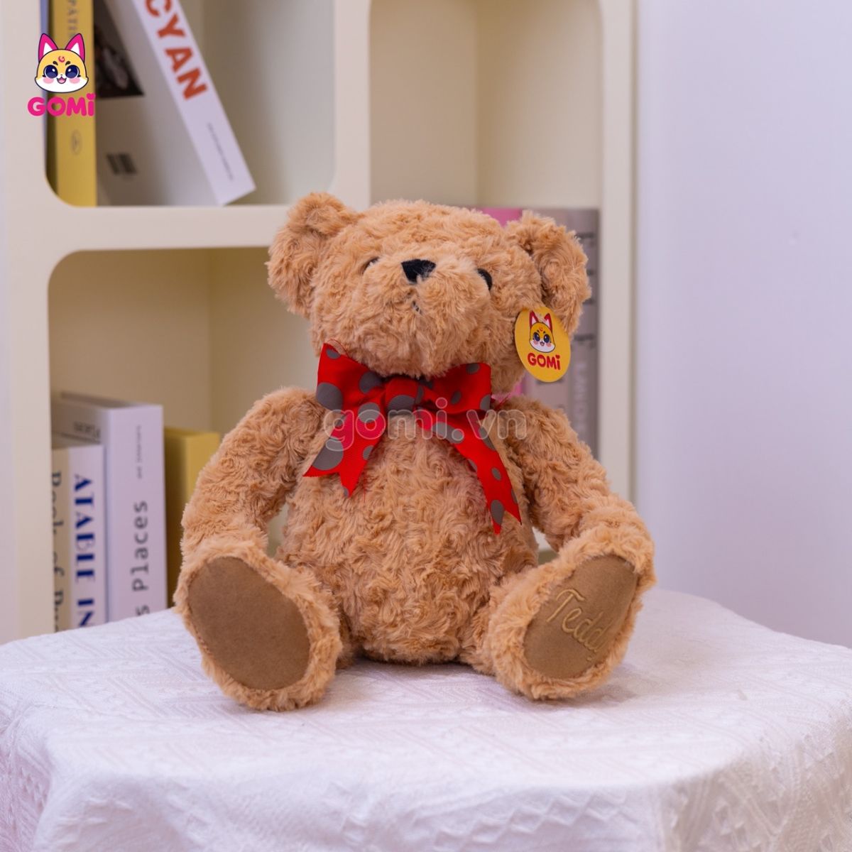 Gấu Bông Teddy Nơ Đỏ Chấm Bi