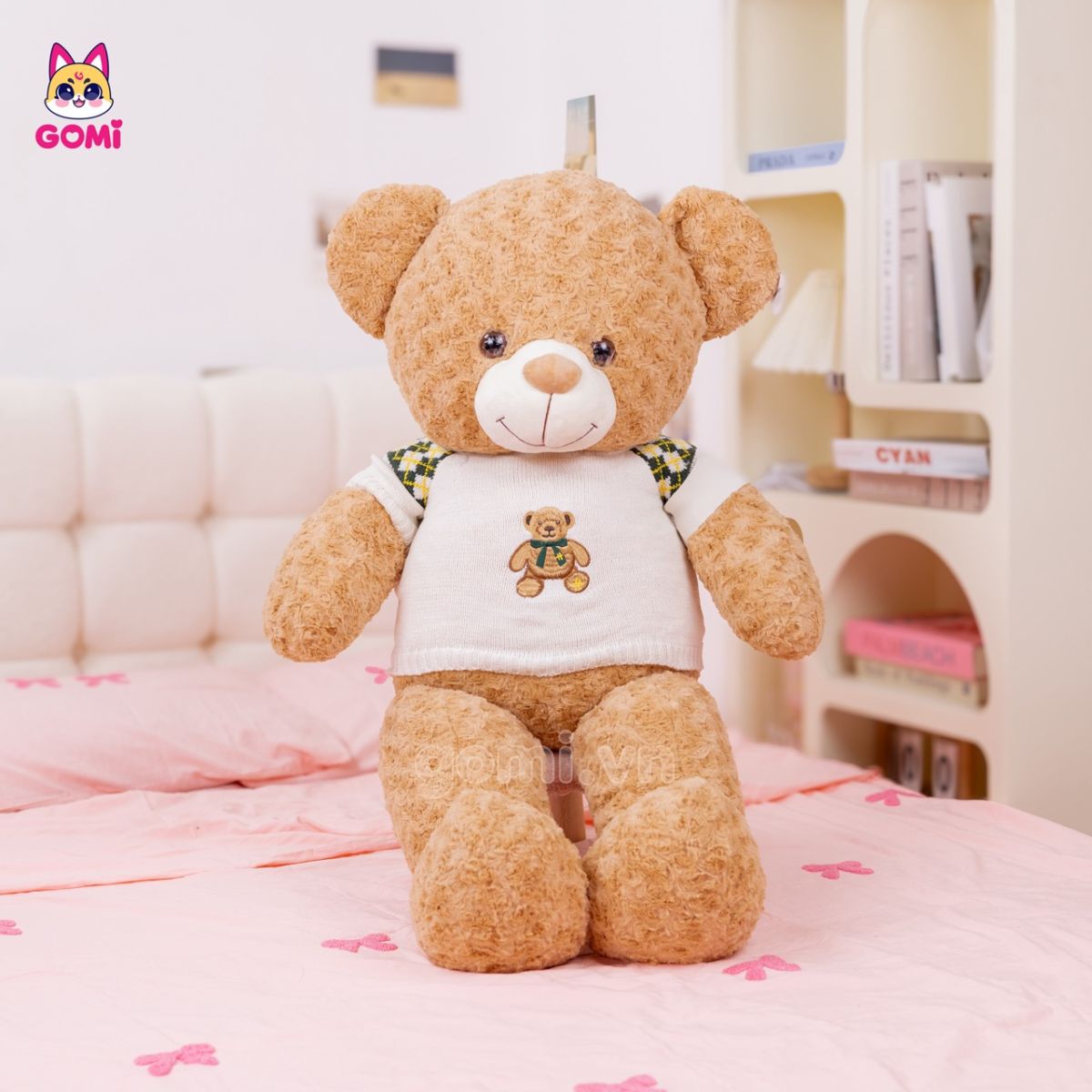 Gấu Bông Teddy Áo Len Trắng Thêu Gấu