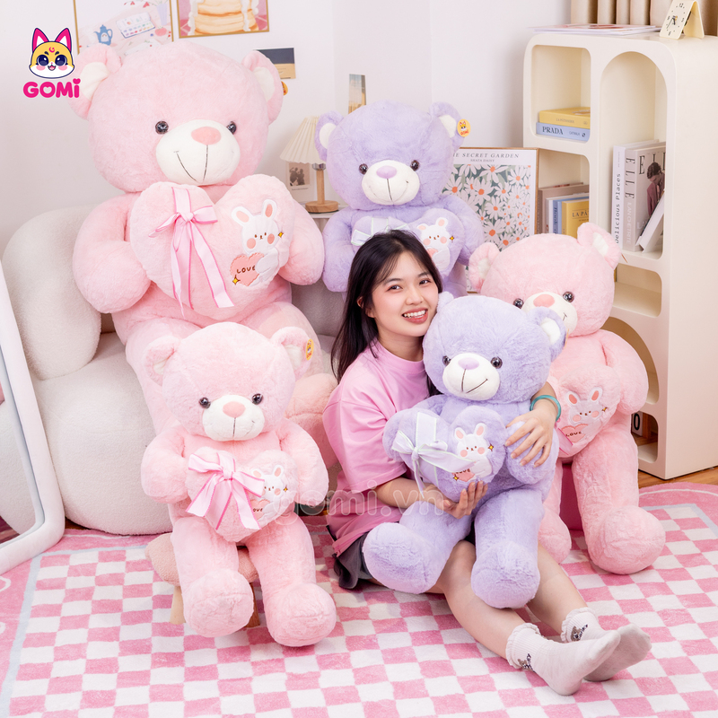 Gấu Bông Teddy Ôm Tim Thỏ