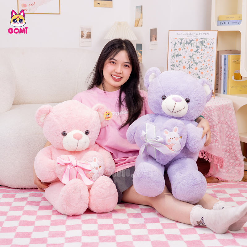 Gấu Bông Teddy Ôm Tim Thỏ