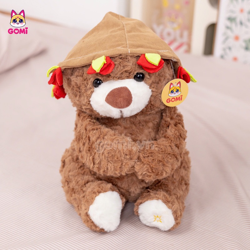 Gấu Bông Teddy Ôm Hoa Đội Mũ