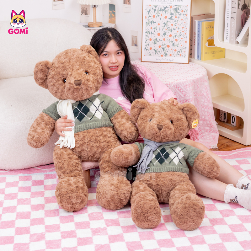 Gấu Bông Teddy Lông Xoắn Quàng Khăn