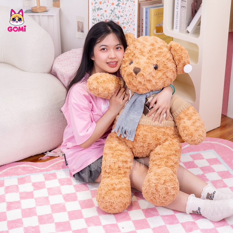 Gấu Bông Teddy Lông Xoắn Quàng Khăn