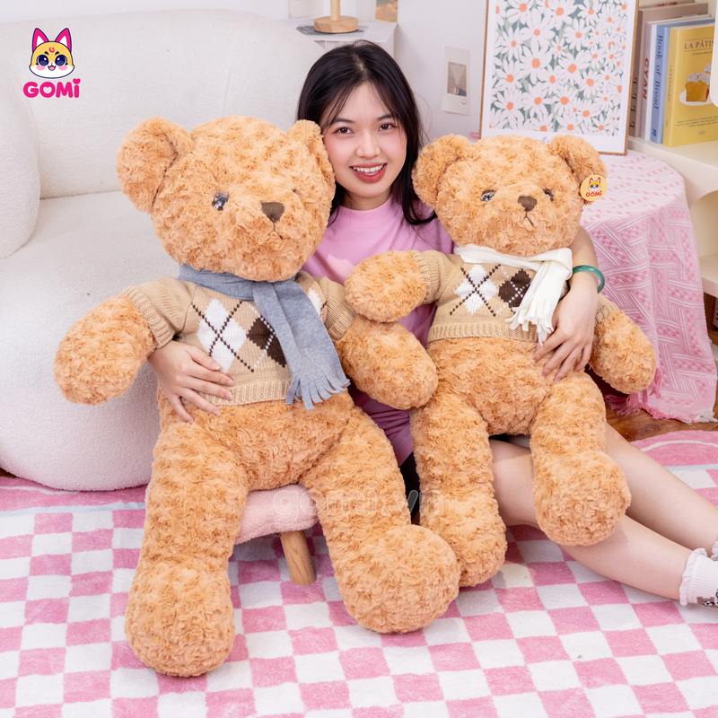 Gấu Bông Teddy Lông Xoắn Quàng Khăn