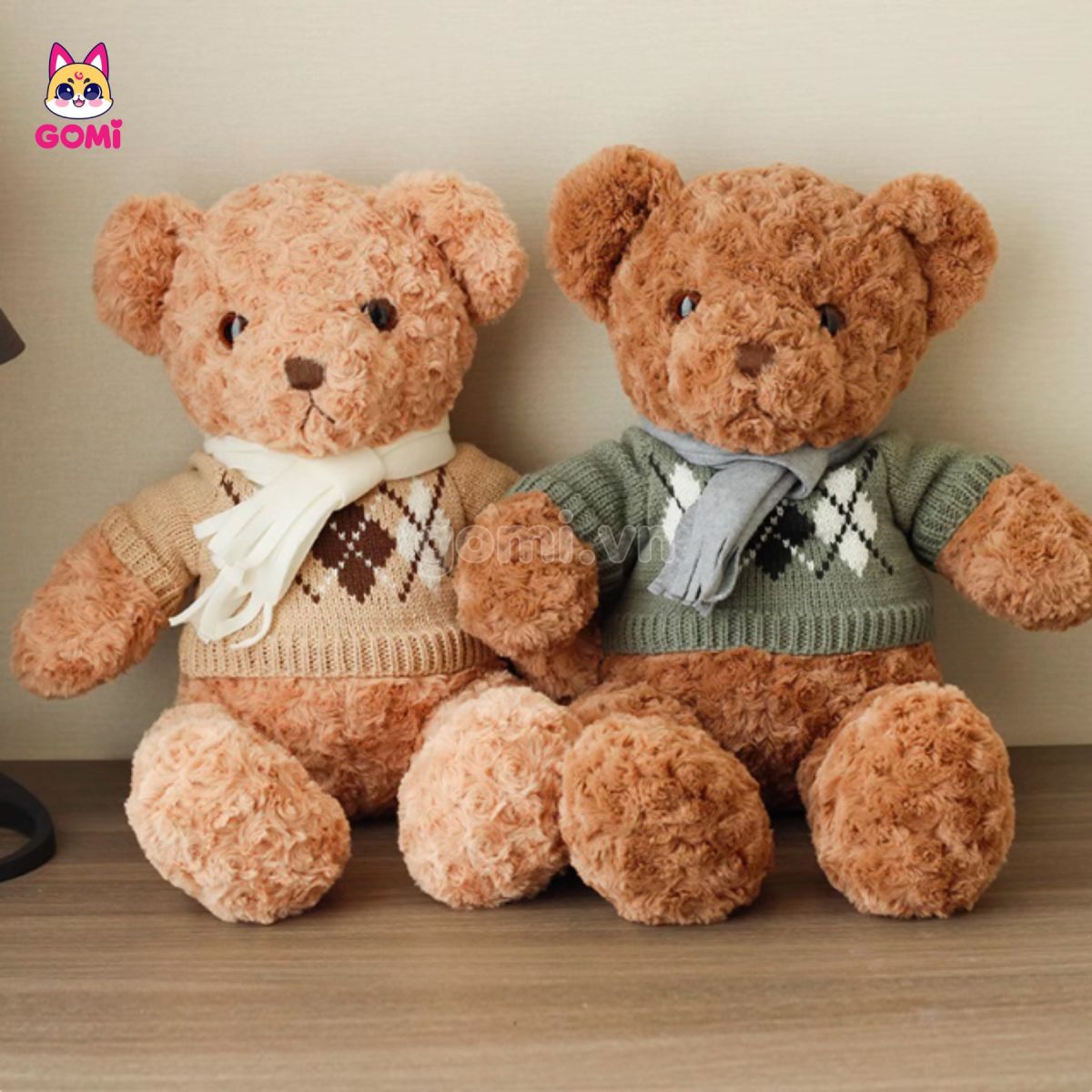 Gấu Bông Teddy Lông Xoắn Quàng Khăn