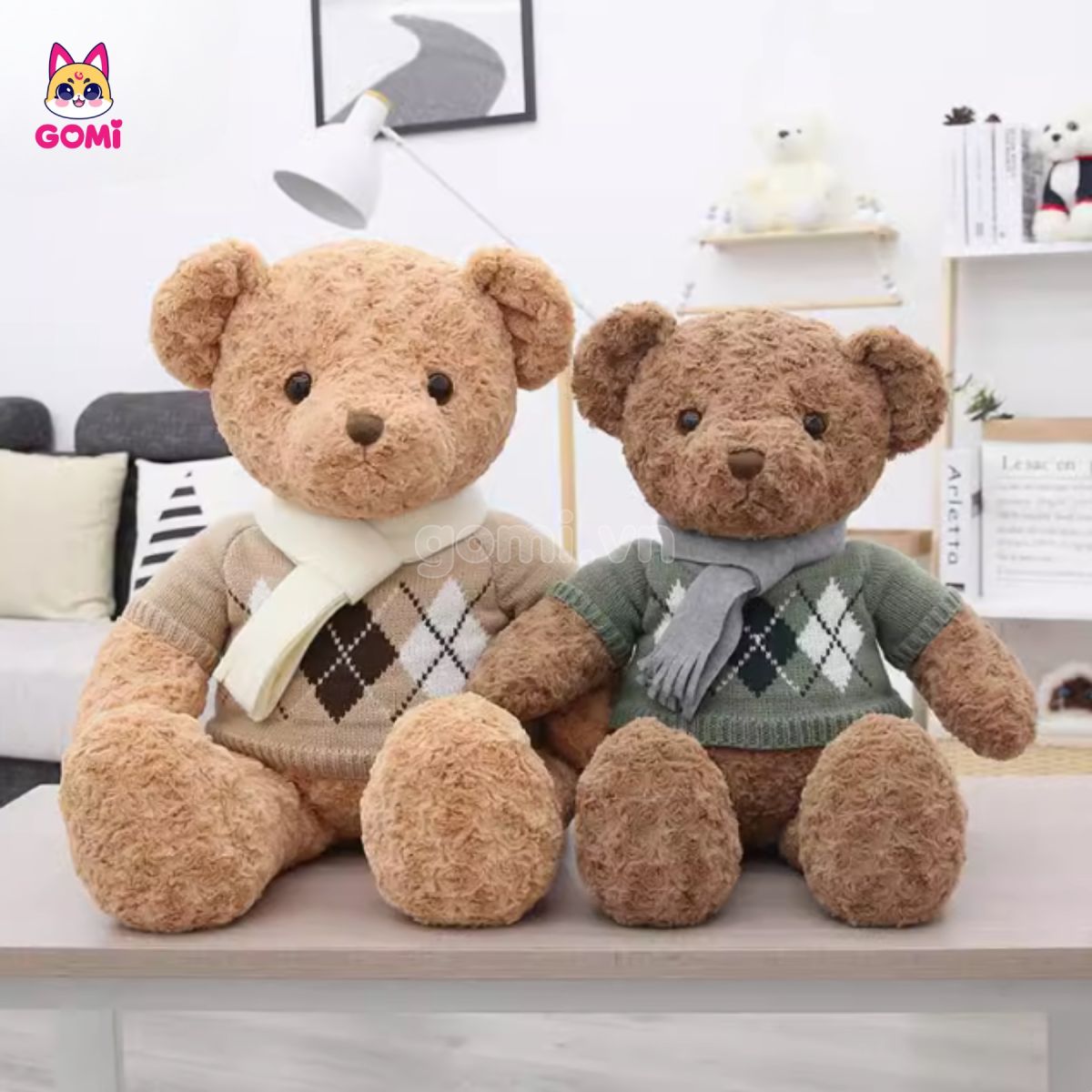 Gấu Bông Teddy Lông Xoắn Quàng Khăn