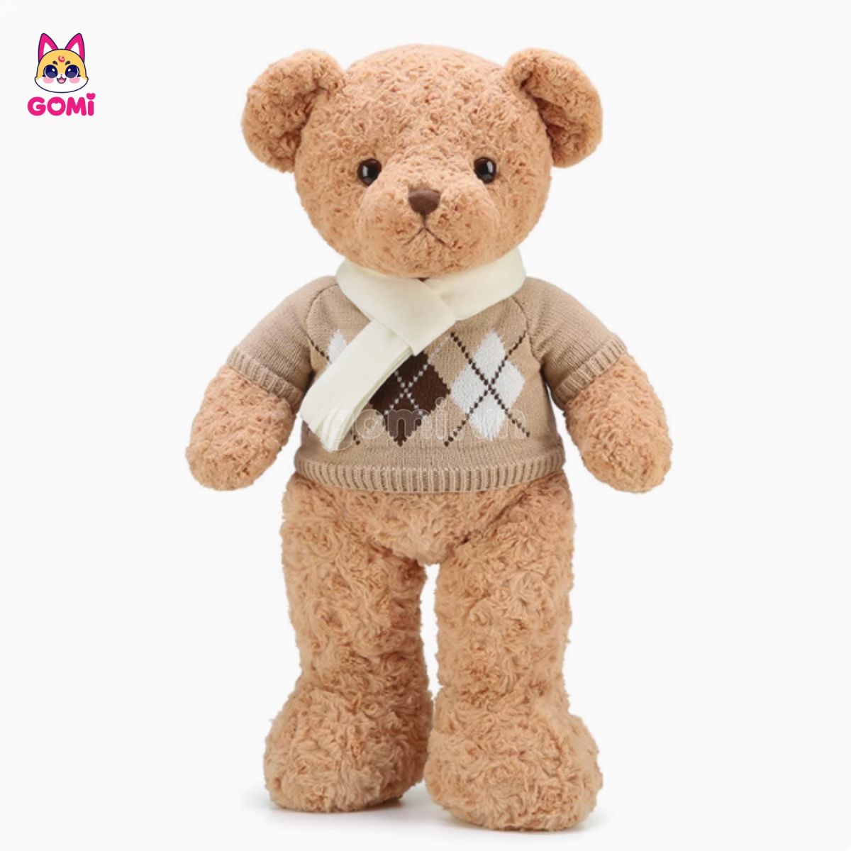 Gấu Bông Teddy Lông Xoắn Quàng Khăn