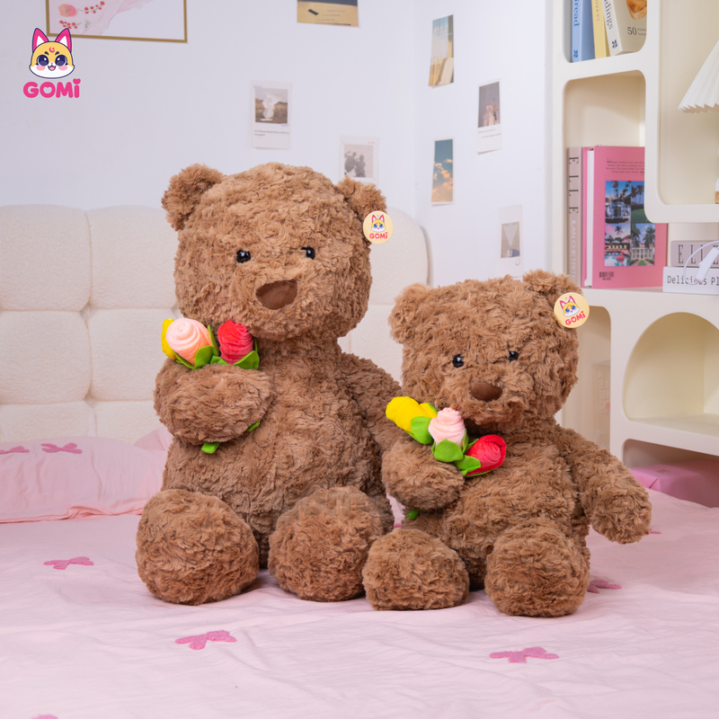 Gấu Bông Teddy Nâu Ôm 3 Bông