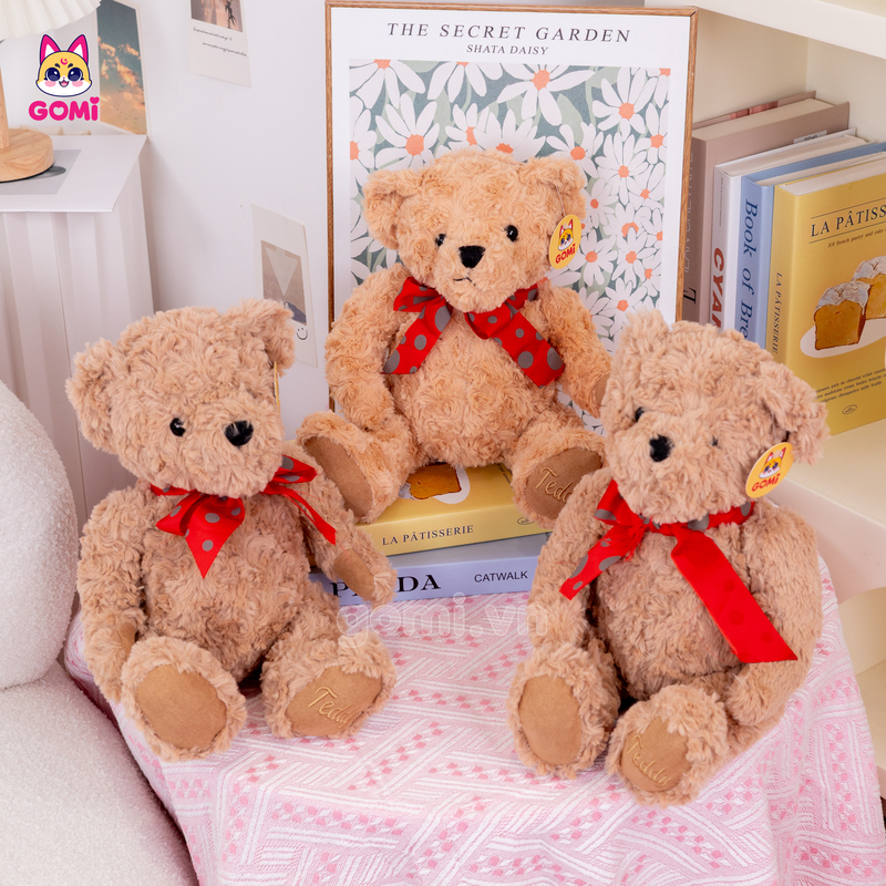 Gấu Bông Teddy Nơ Đỏ Chấm Bi