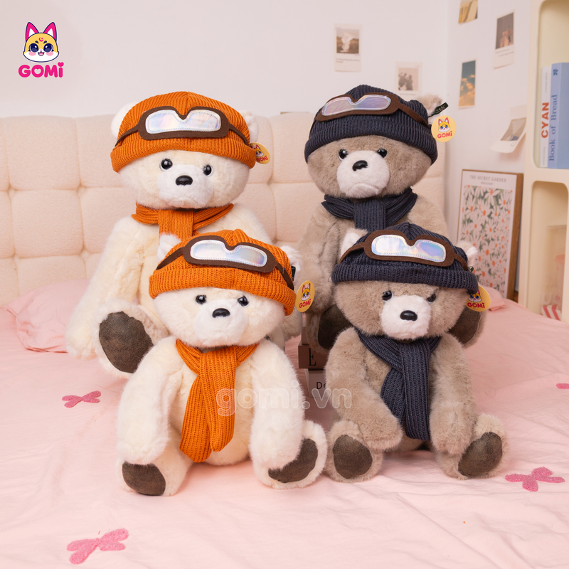 Gấu Bông Teddy Quàng Khăn Đội Mũ Len