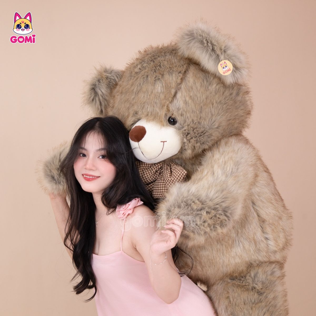 Gấu Bông Teddy Xù Nơ Caro