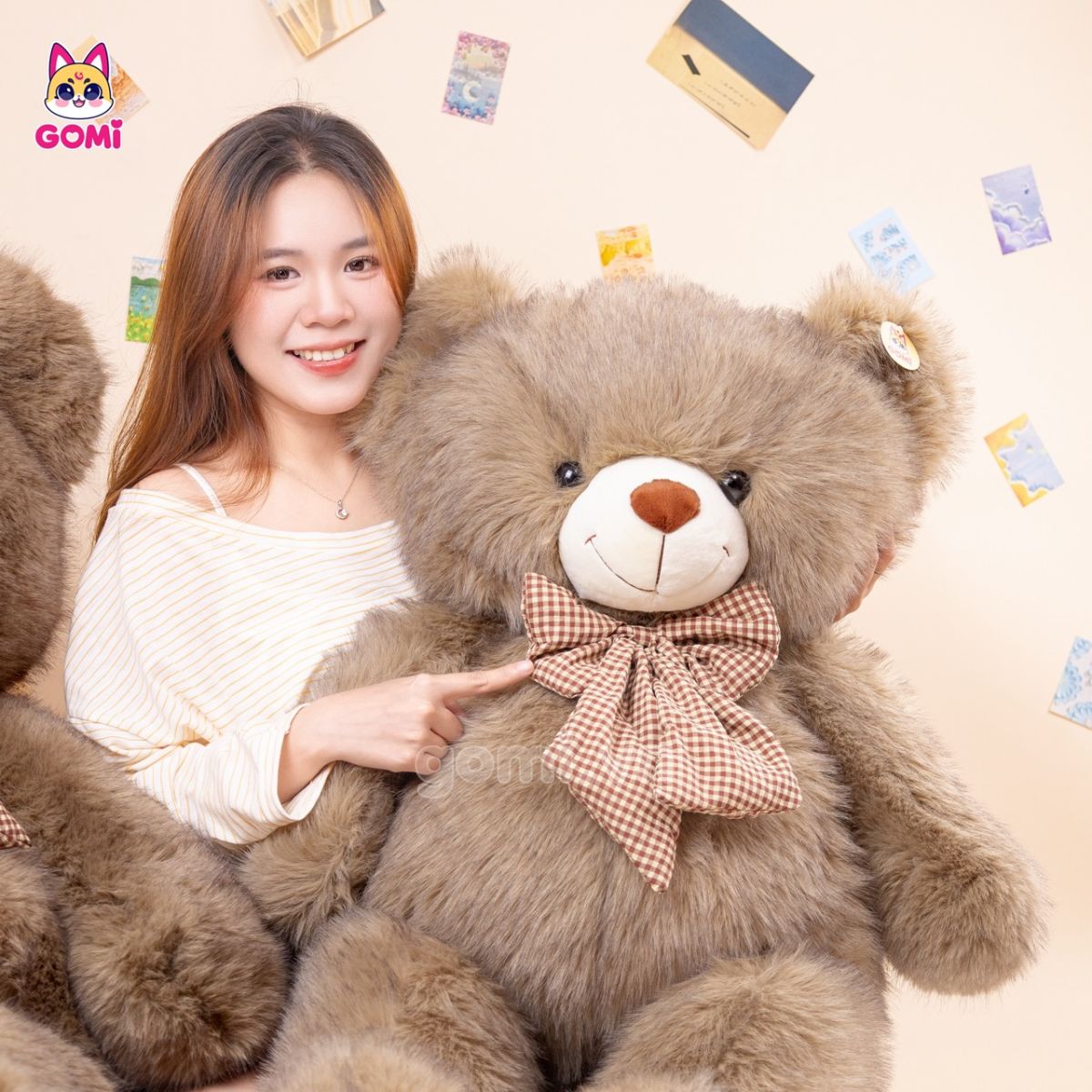 Gấu Bông Teddy Xù Nơ Caro