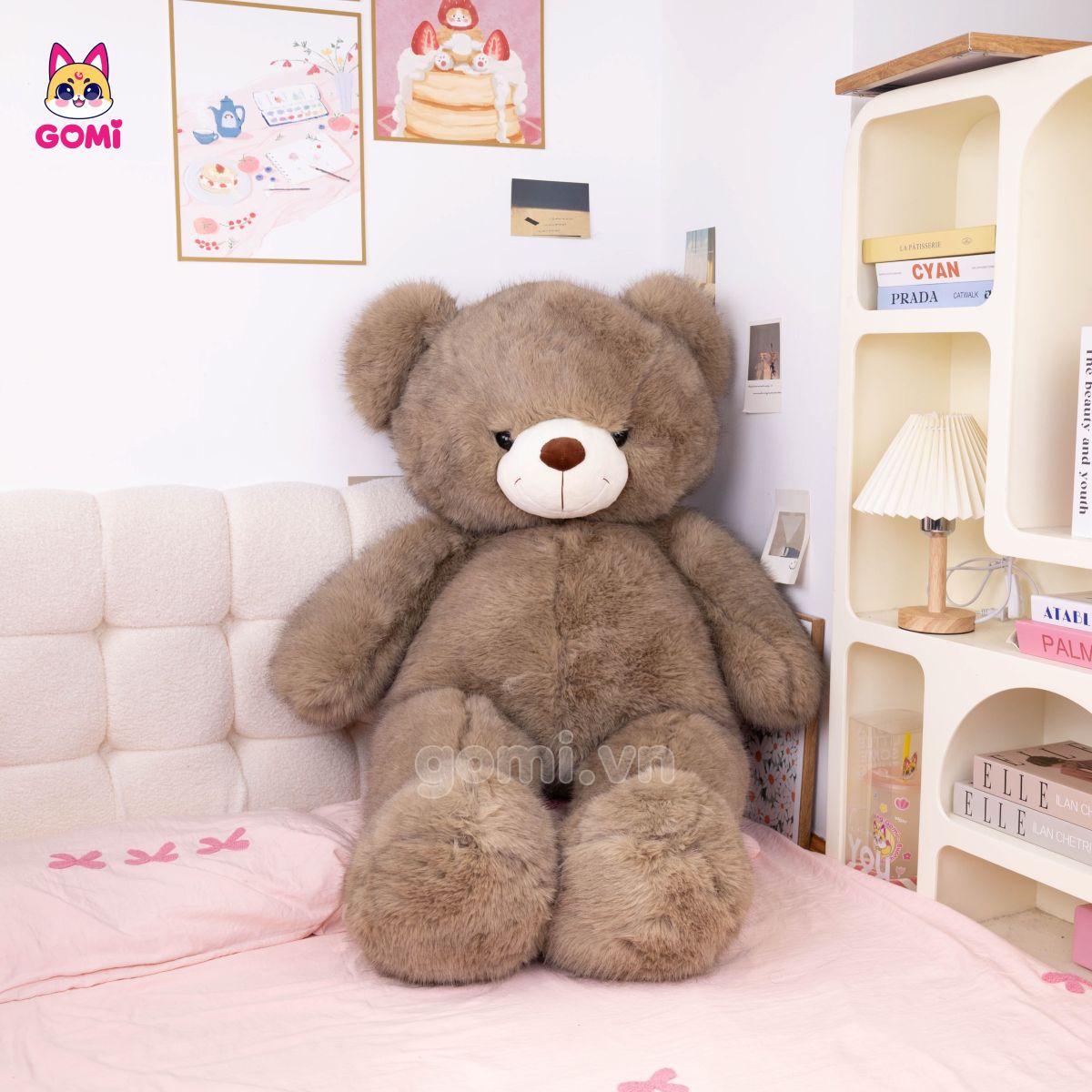 Gấu Bông Teddy Xù Nơ Caro