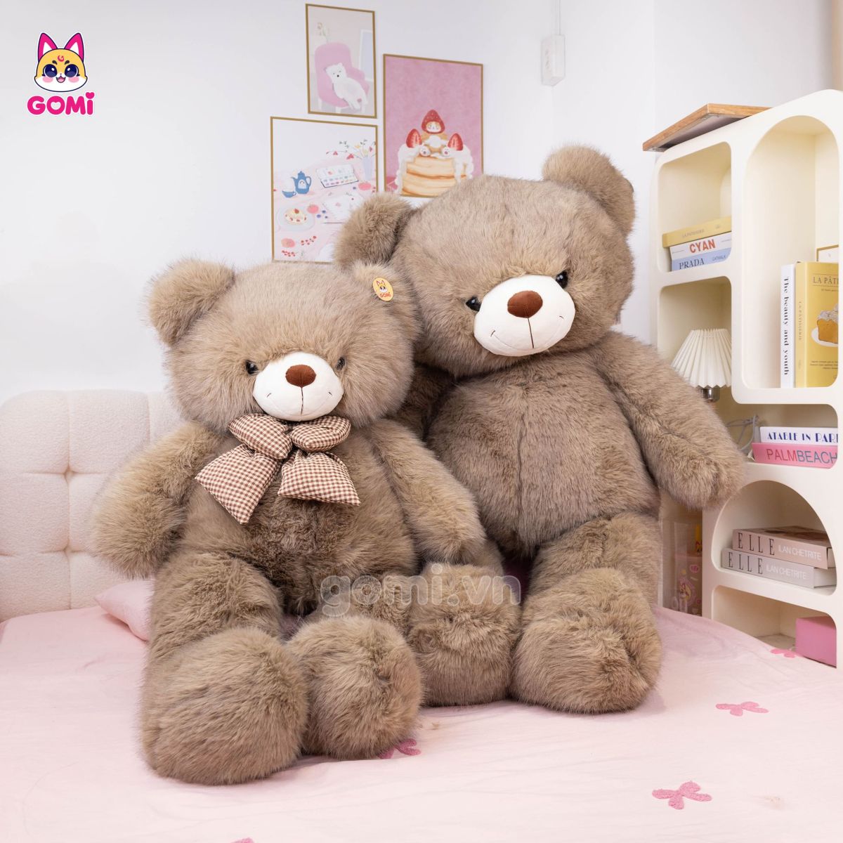 Gấu Bông Teddy Xù Nơ Caro