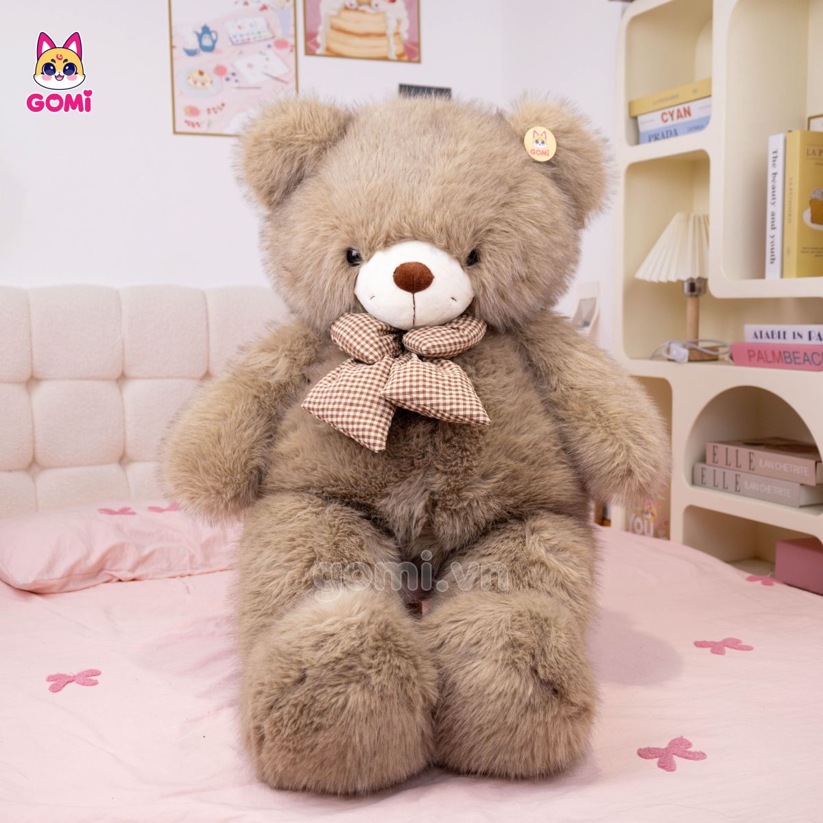 Gấu Bông Teddy Xù Nơ Caro
