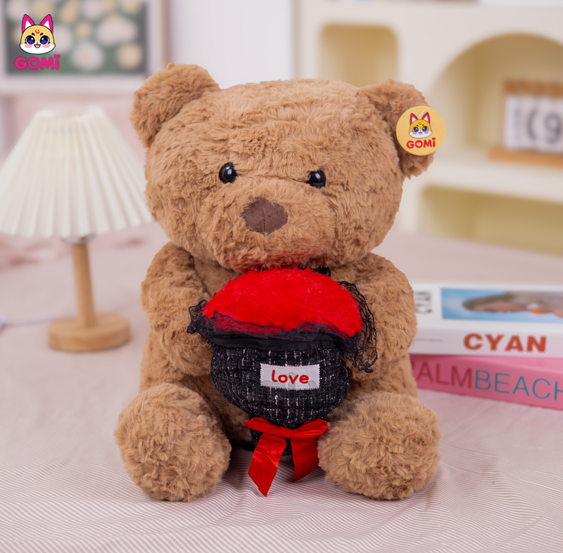 Gấu Bông Teddy Ngồi Ôm Hoa