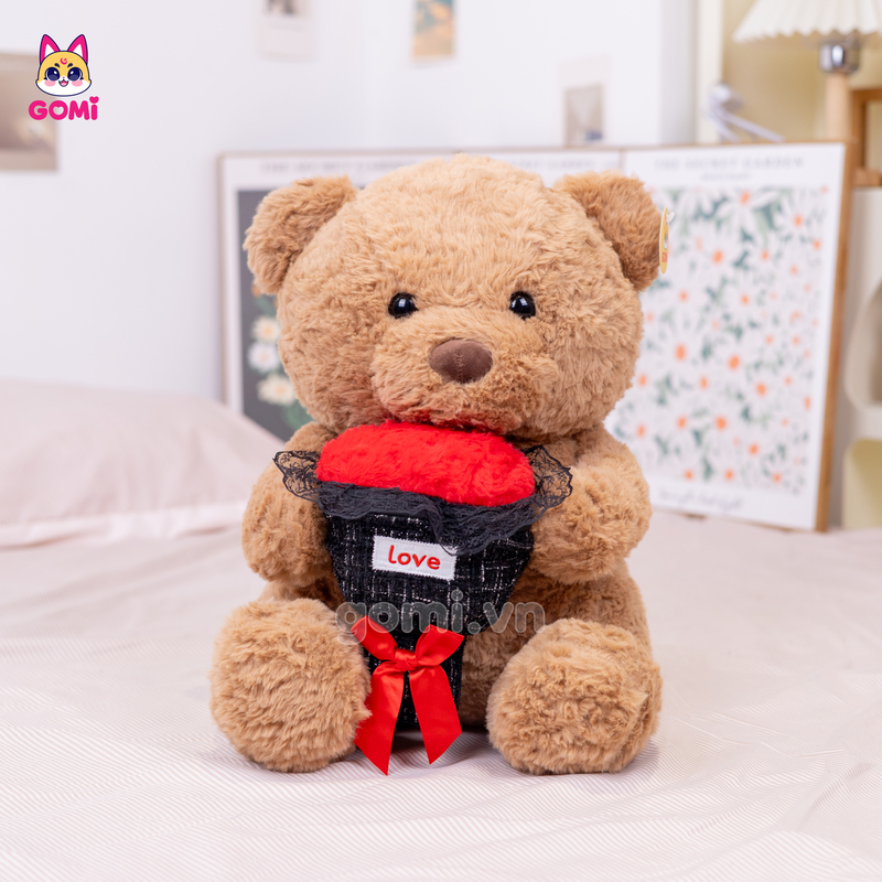 Gấu Bông Teddy Ngồi Ôm Hoa