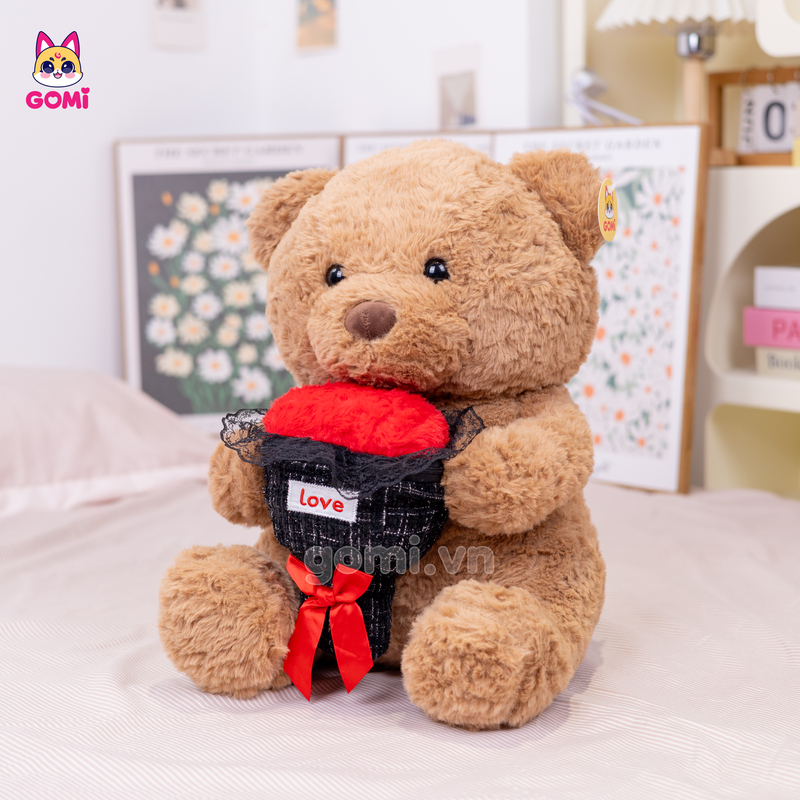 Gấu Bông Teddy Ngồi Ôm Hoa