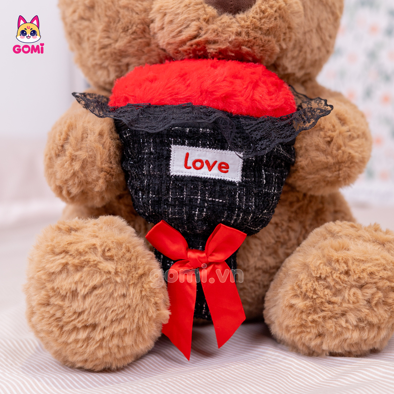 Gấu Bông Teddy Ngồi Ôm Hoa