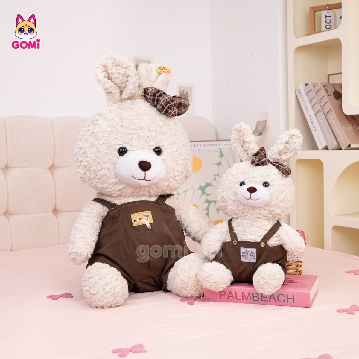 Gấu Bông Thỏ Lông Xoắn Yếm Nơ