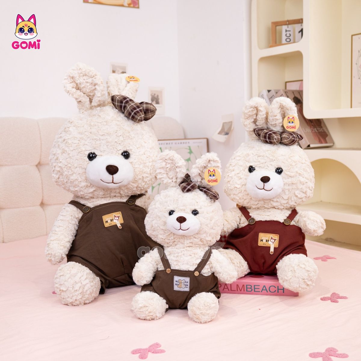 Gấu Bông Thỏ Lông Xoắn Yếm Nơ