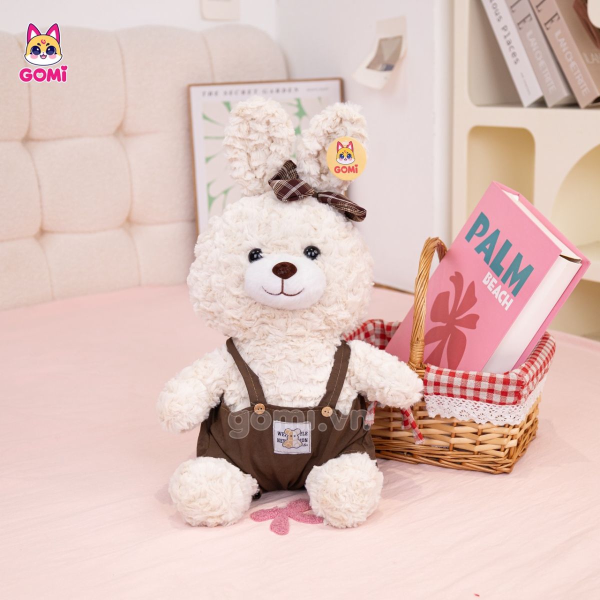 Gấu Bông Thỏ Lông Xoắn Yếm Nơ