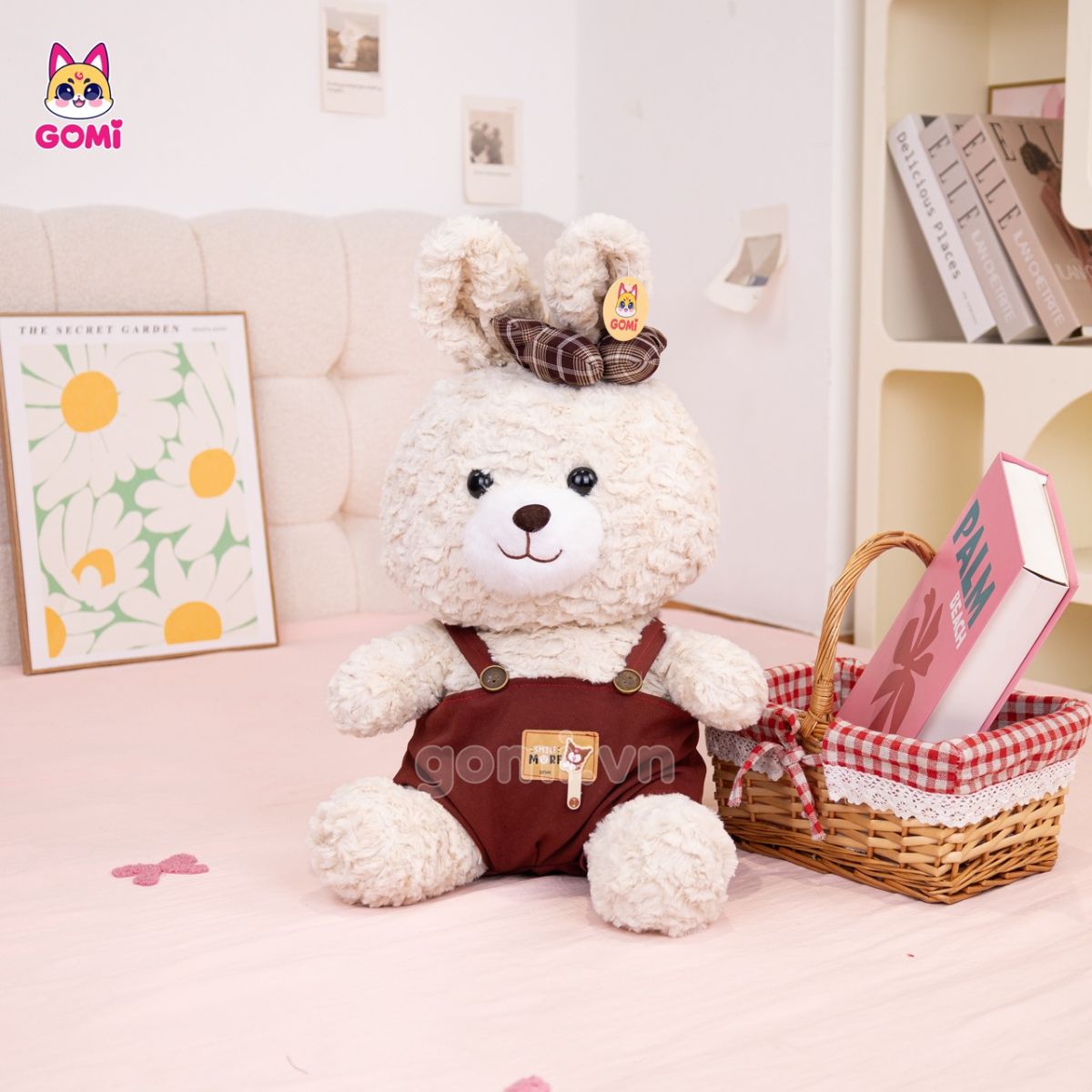 Gấu Bông Thỏ Lông Xoắn Yếm Nơ
