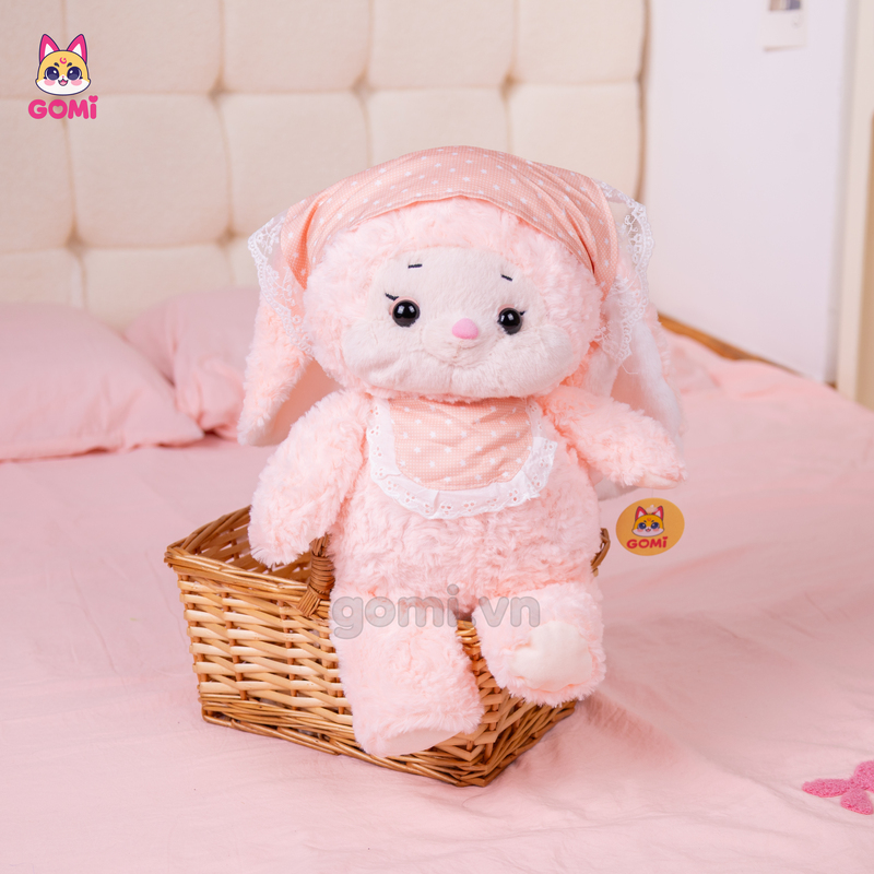 Gấu Bông Thỏ Quàng Khăn Đeo Yếm Hồng