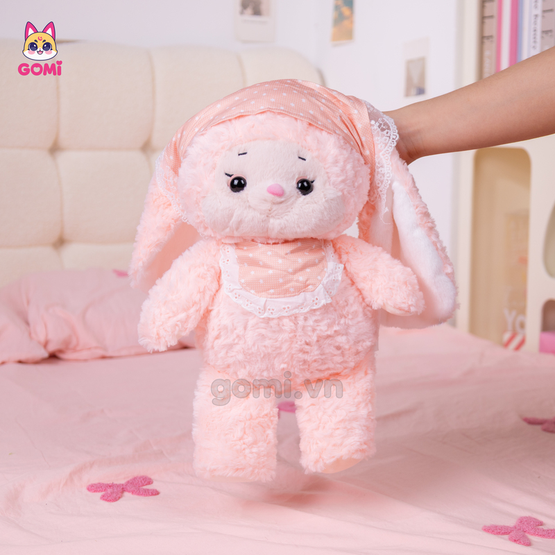 Gấu Bông Thỏ Quàng Khăn Đeo Yếm Hồng