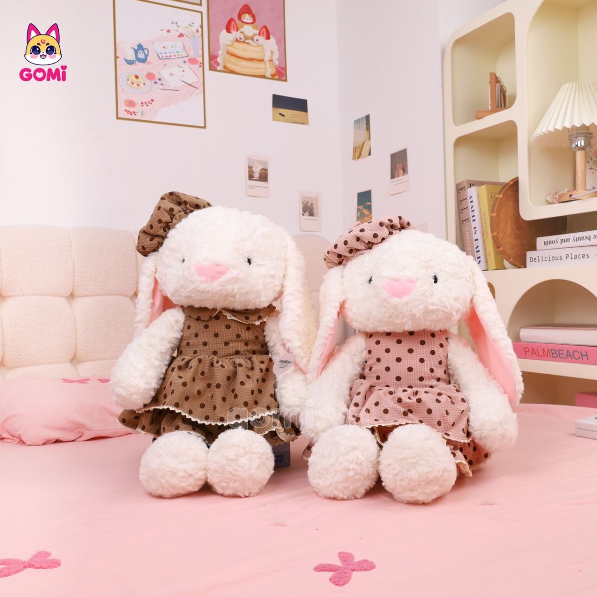 Gấu Bông Thỏ Váy Nón Chấm Bi