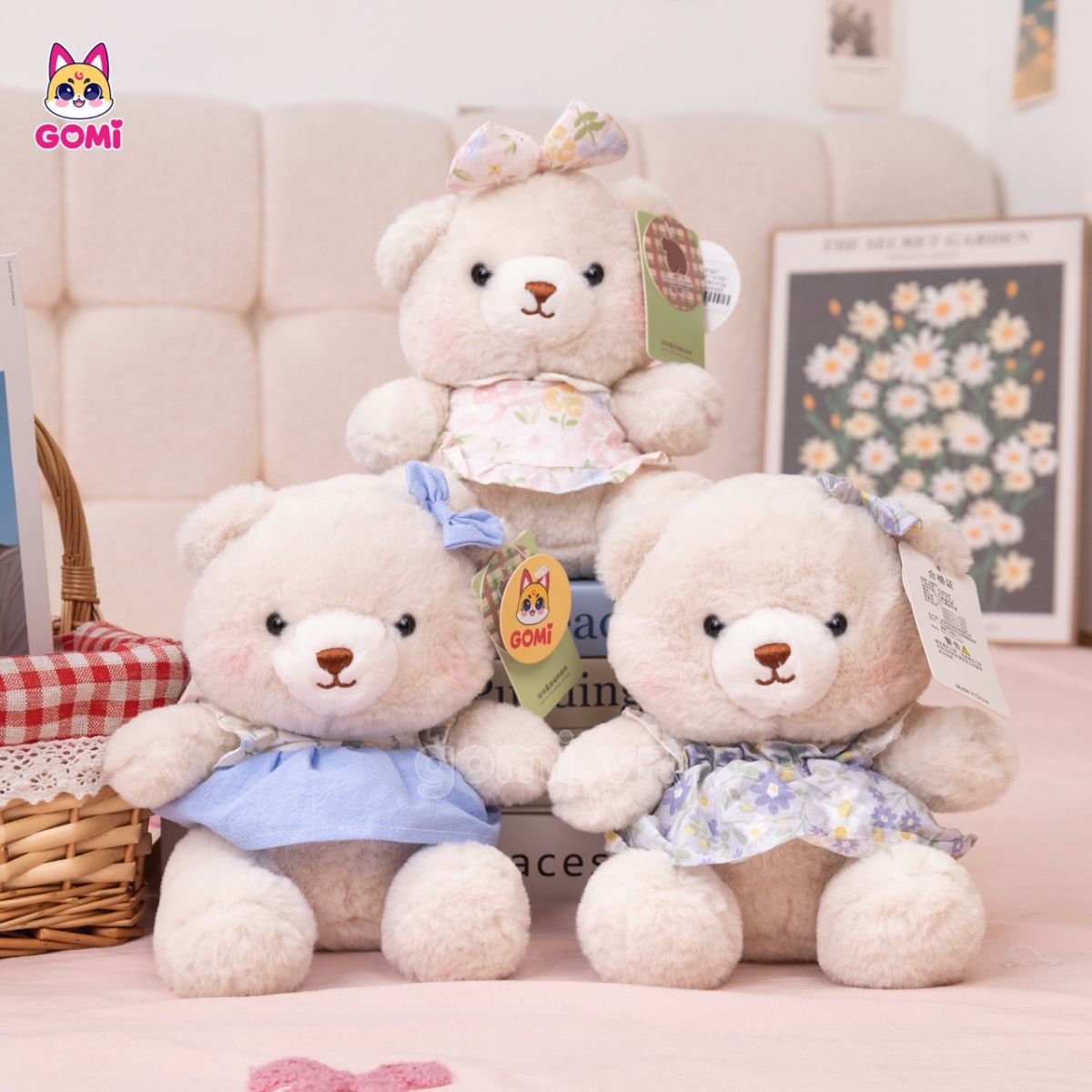 Gấu Bông Bộ 4 Gấu Đầm Nơ
