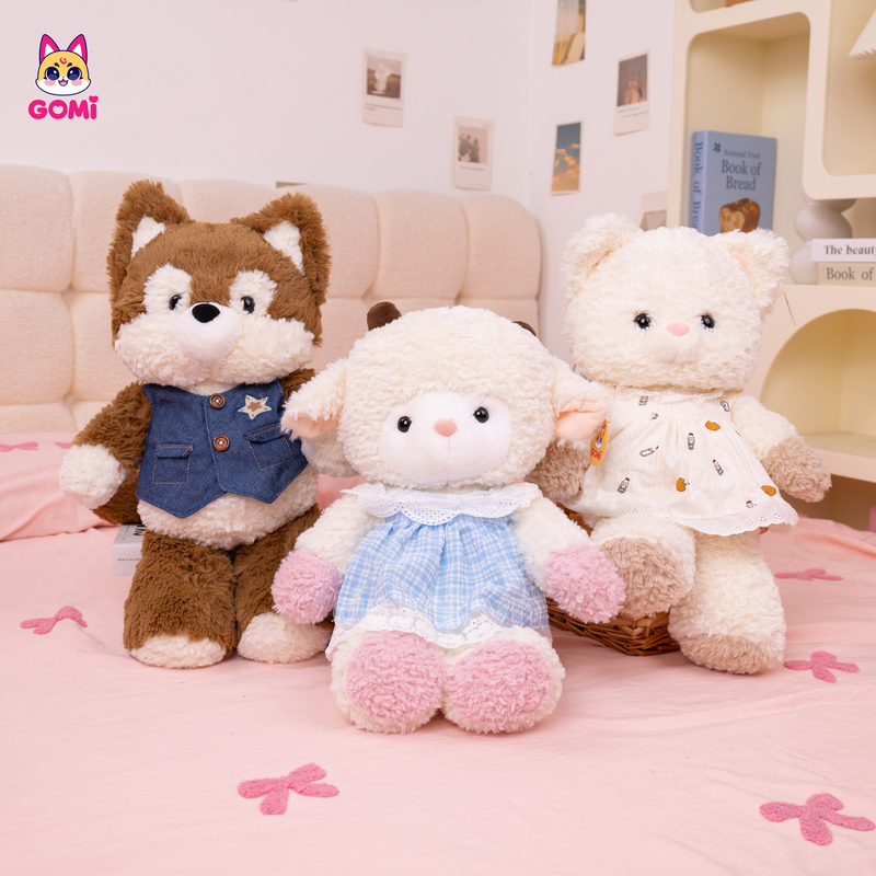 Gấu Bông Bộ Thú Lông Xù Mặc Yếm