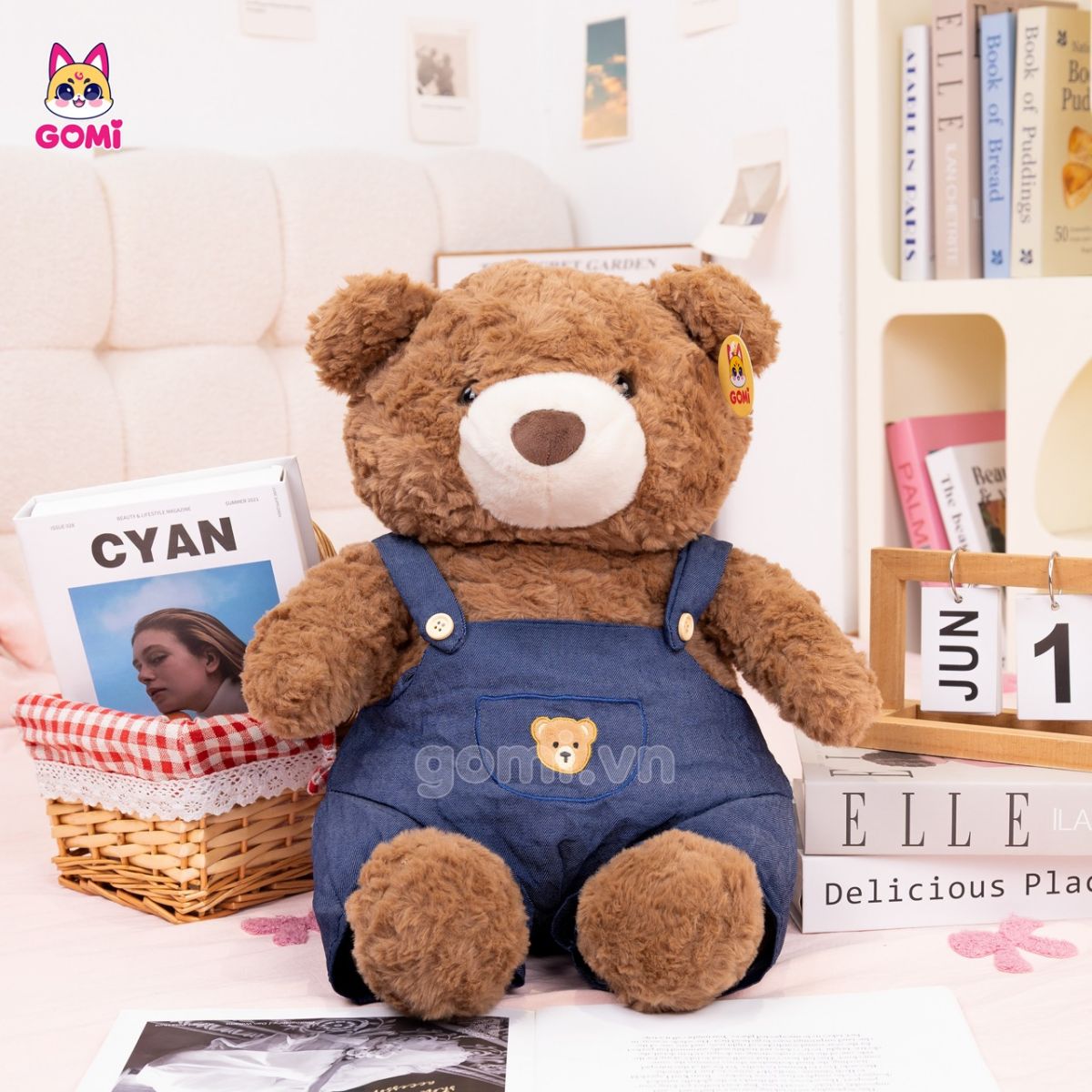 Gấu Bông Gấu Yếm Jeans Xanh Đậm