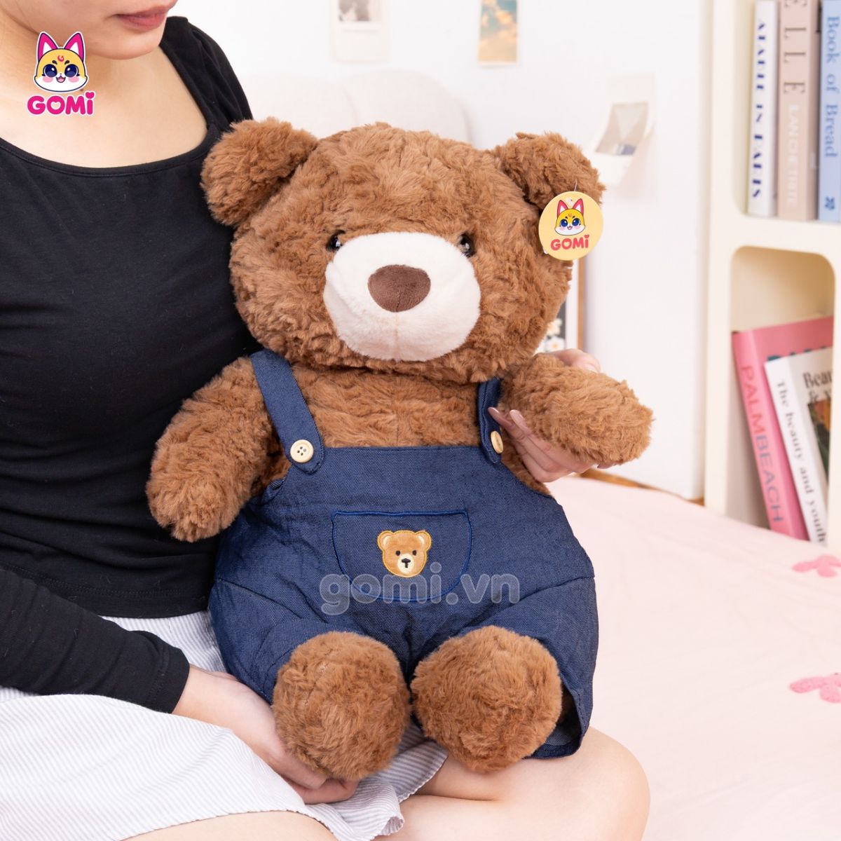 Gấu Bông Gấu Yếm Jeans Xanh Đậm