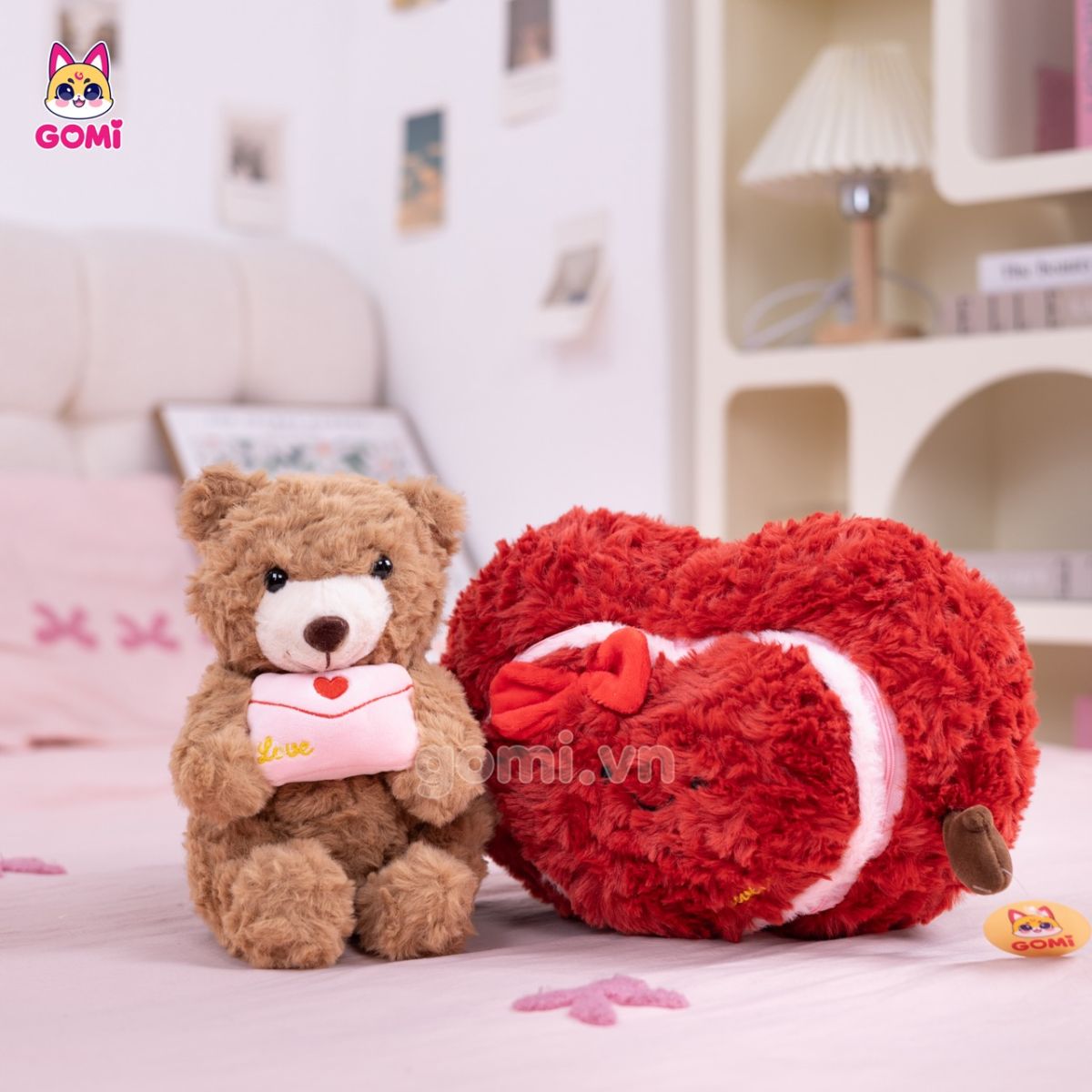 Gấu Bông Trái Tim 2in1 Gấu Ôm Thư