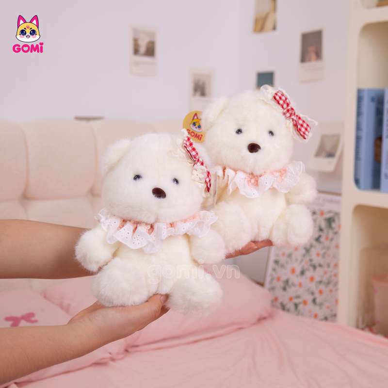 Gấu Bông Teddy Trắng Nơ Caro