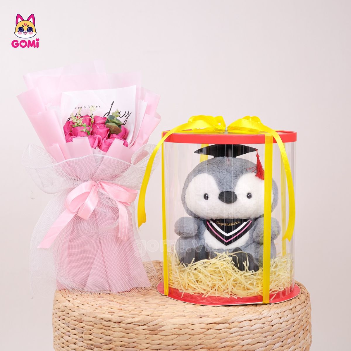 Gấu Bông Tốt Nghiệp Cánh Cụt Xám