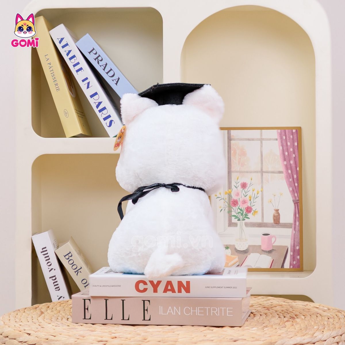 Gấu Bông Tốt Nghiệp Chó Trắng Tai Hồng