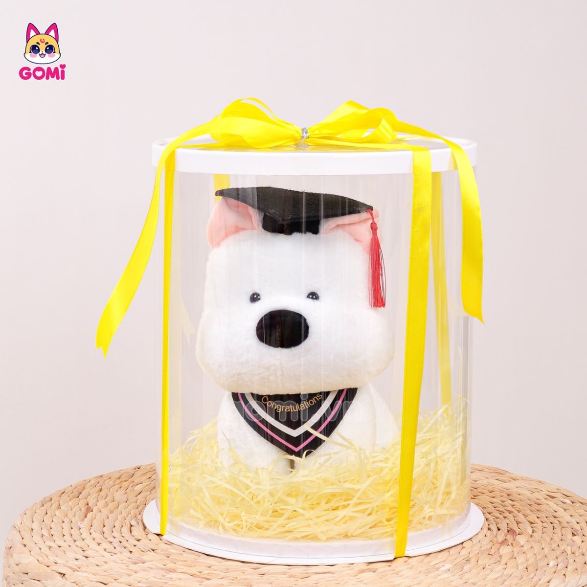 Gấu Bông Tốt Nghiệp Chó Trắng Tai Hồng