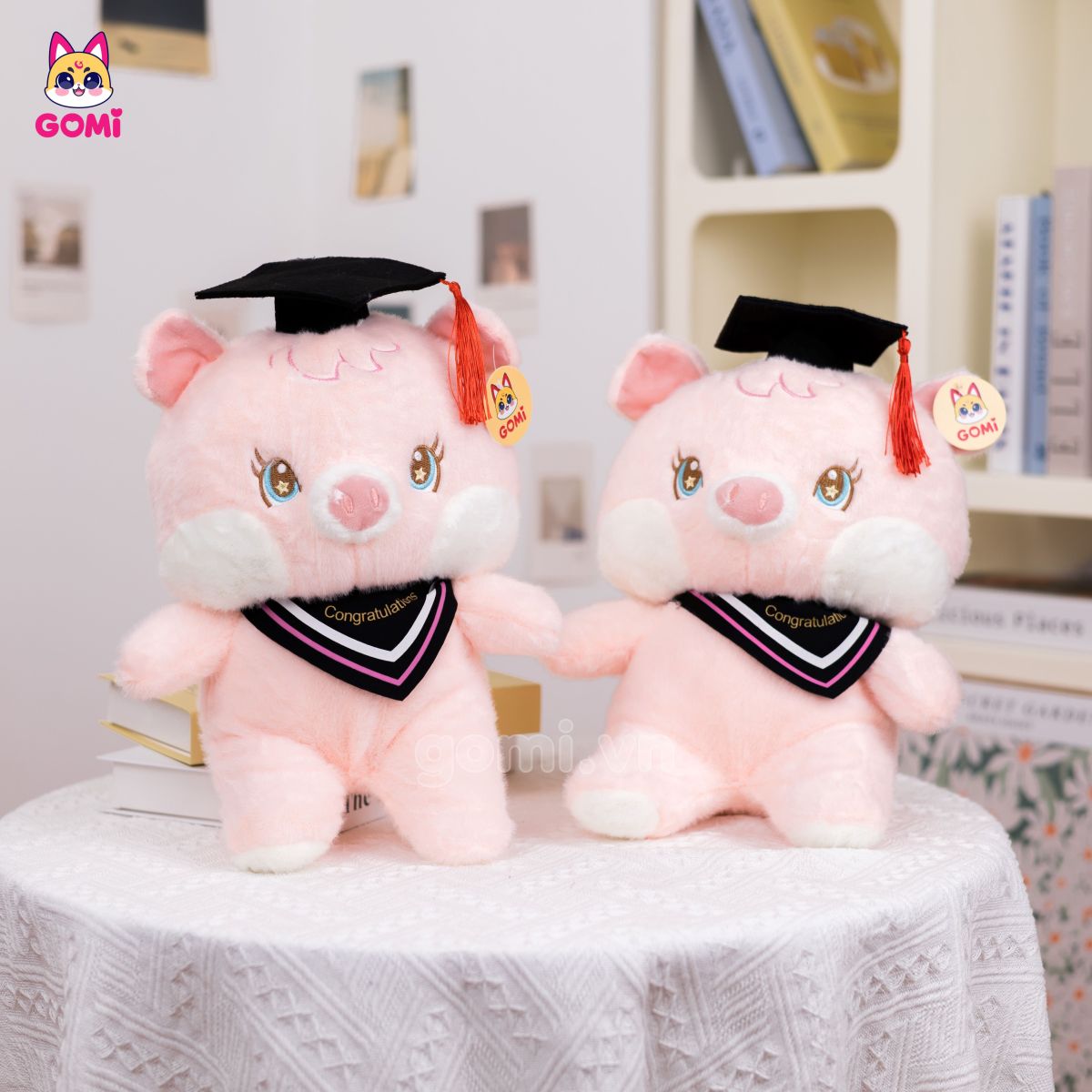 Gấu Bông Tốt Nghiệp Heo Hồng